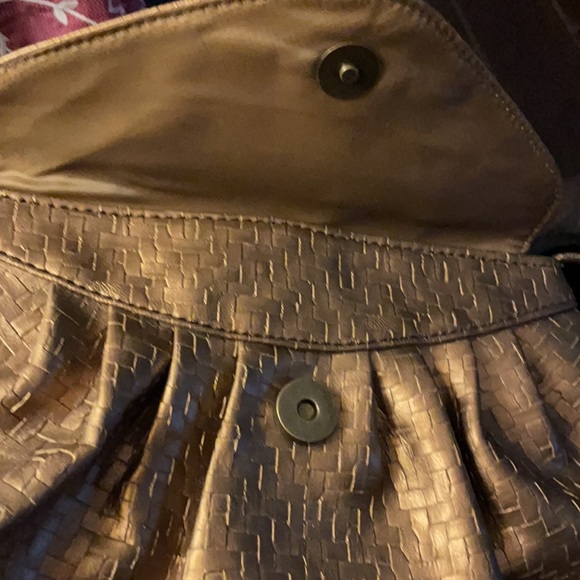 Neiman Marcus bronze/gold vinyl crossbody purse. - Picture 6 of 7